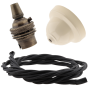 Ivory Bakelite Ceiling Pendant Kit with B22 Antique Brass Lampholder and Black Flex