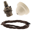 Ivory Bakelite Ceiling Pendant Kit with B22 Antique Brass Lampholder and Mocha Brown Flex