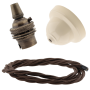 Ivory Bakelite Ceiling Pendant Kit with B22 Antique Brass Lampholder and Mocha Brown Flex