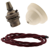 Ivory Bakelite Ceiling Pendant Kit with B22 Antique Brass Lampholder and Rich Burgundy Flex Ivory Bakelite Ceiling Pendant Kit with B22 Antique Brass Lampholder and Rich Burgundy Flex