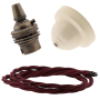 Ivory Bakelite Ceiling Pendant Kit with B22 Antique Brass Lampholder and Rich Burgundy Flex