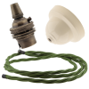 Ivory Bakelite Ceiling Pendant Kit with B22 Antique Brass Lampholder and Green Flex