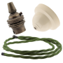 Ivory Bakelite Ceiling Pendant Kit with B22 Antique Brass Lampholder and Green Flex