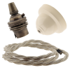Ivory Bakelite Ceiling Pendant Kit with B22 Antique Brass Lampholder and Linen Flex
