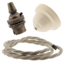 Ivory Bakelite Ceiling Pendant Kit with B22 Antique Brass Lampholder and Linen Flex