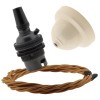 Ivory Bakelite Ceiling Pendant Kit with B22 Dark Bronze Finish Lampholder and Antique Gold Flex Ivory Bakelite Ceiling Pendant Kit with B22 Dark Bronze Finish Lampholder and Antique Gold Flex
