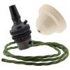 Ivory Bakelite Ceiling Pendant Kit with B22 Dark Bronze Finish Lampholder and Green Flex Ivory Bakelite Ceiling Pendant Kit with B22 Dark Bronze Finish Lampholder and Green Flex