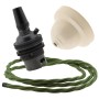 Ivory Bakelite Ceiling Pendant Kit with B22 Dark Bronze Finish Lampholder and Green Flex