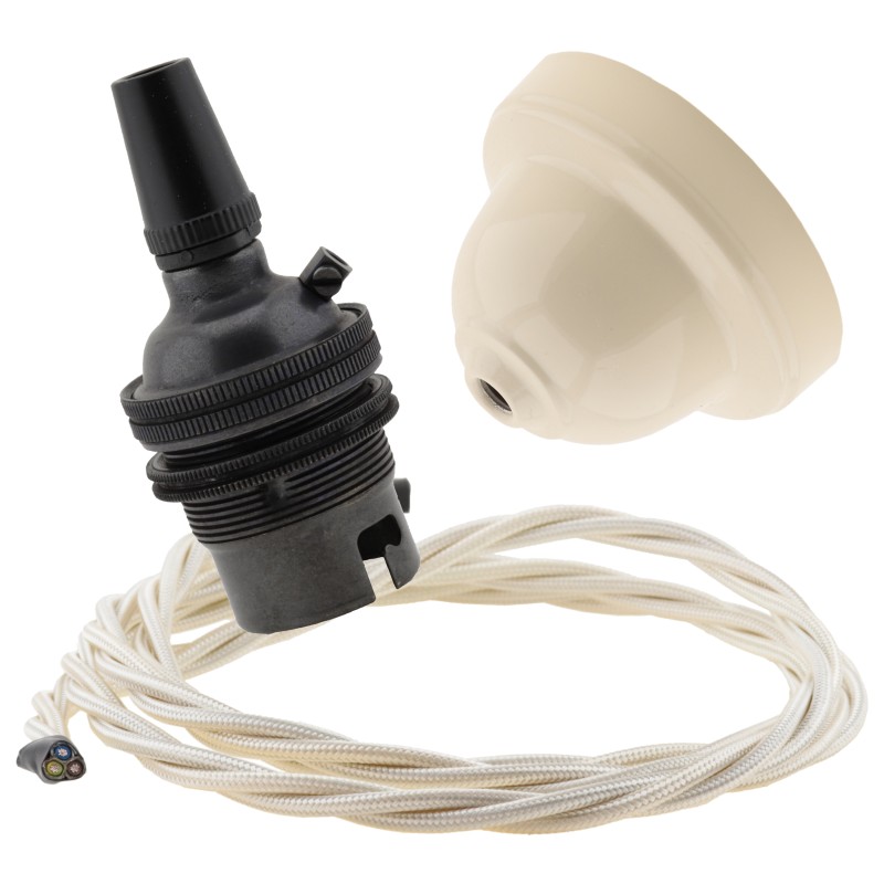 Ivory Bakelite Ceiling Pendant Kit with B22 Dark Bronze Finish Lampholder and Classic Ivory Flex Ivory Bakelite Ceiling Pendant Kit with B22 Dark Bronze Finish Lampholder and Classic Ivory Flex