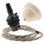 Ivory Bakelite Ceiling Pendant Kit with B22 Dark Bronze Finish Lampholder and Linen Flex