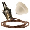 Ivory Bakelite Ceiling Pendant Kit with B22 Brass Finish Lampholder and Bronze Flex Ivory Bakelite Ceiling Pendant Kit with B22 Brass Finish Lampholder and Bronze Flex