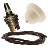 Ivory Bakelite Ceiling Pendant Kit with B22 Brass Finish Lampholder and Mocha Brown Flex Ivory Bakelite Ceiling Pendant Kit with B22 Brass Finish Lampholder and Mocha Brown Flex
