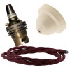 Ivory Bakelite Ceiling Pendant Kit with B22 Brass Finish Lampholder and Rich Burgundy Flex Ivory Bakelite Ceiling Pendant Kit with B22 Brass Finish Lampholder and Rich Burgundy Flex