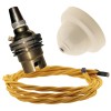 Ivory Bakelite Ceiling Pendant Kit with B22 Brass Finish Lampholder and Gold Flex Ivory Bakelite Ceiling Pendant Kit with B22 Brass Finish Lampholder and Gold Flex