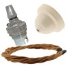 Ivory Bakelite Ceiling Pendant Kit with B22 Silver Nickel Finish Lampholder and Antique Gold Flex Ivory Bakelite Ceiling Pendant Kit with B22 Silver Nickel Finish Lampholder and Antique Gold Flex