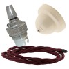 Ivory Bakelite Ceiling Pendant Kit with B22 Silver Nickel Finish Lampholder and Rich Burgundy Flex Ivory Bakelite Ceiling Pendant Kit with B22 Silver Nickel Finish Lampholder and Rich Burgundy Flex