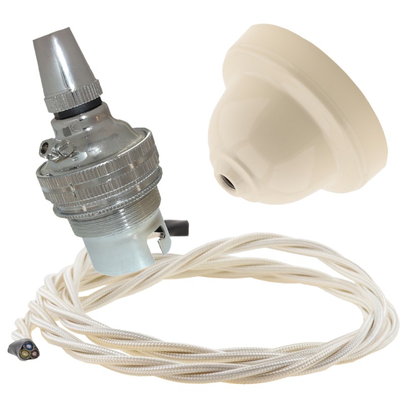 Ivory Bakelite Ceiling Pendant Kit with B22 Silver Nickel Finish Lampholder and Classic Ivory Flex Ivory Bakelite Ceiling Pendant Kit with B22 Silver Nickel Finish Lampholder and Classic Ivory Flex