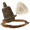 Pendant Kit with Ivory Bakelite Ceiling cup E27 Antique Brass Lampholder and Antique Gold Flex Pendant Kit with Ivory Bakelite Ceiling cup E27 Antique Brass Lampholder and Antique Gold Flex