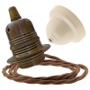 Pendant Kit with Ivory Bakelite Ceiling cup E27 Antique Brass Lampholder and Bronze Flex Pendant Kit with Ivory Bakelite Ceiling cup E27 Antique Brass Lampholder and Bronze Flex