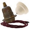 Pendant Kit with Ivory Bakelite Ceiling cup E27 Antique Brass Lampholder and Rich Burgundy Flex Pendant Kit with Ivory Bakelite Ceiling cup E27 Antique Brass Lampholder and Rich Burgundy Flex