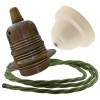 Pendant Kit with Ivory Bakelite Ceiling cup E27 Antique Brass Lampholder and Green Flex Pendant Kit with Ivory Bakelite Ceiling cup E27 Antique Brass Lampholder and Green Flex