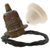 Pendant Kit with Ivory Bakelite Ceiling cup E27 Antique Brass Lampholder and Khaki Green Flex Pendant Kit with Ivory Bakelite Ceiling cup E27 Antique Brass Lampholder and Khaki Green Flex