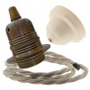 Pendant Kit with Ivory Bakelite Ceiling cup E27 Antique Brass Lampholder and Linen Flex Pendant Kit with Ivory Bakelite Ceiling cup E27 Antique Brass Lampholder and Linen Flex