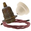 Pendant Kit with Ivory Bakelite Ceiling cup E27 Antique Brass Lampholder and Dusky Pink Flex Pendant Kit with Ivory Bakelite Ceiling cup E27 Antique Brass Lampholder and Dusky Pink Flex