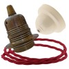 Pendant Kit with Ivory Bakelite Ceiling cup E27 Antique Brass Lampholder and Bright Red Flex Pendant Kit with Ivory Bakelite Ceiling cup E27 Antique Brass Lampholder and Bright Red Flex