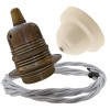 Pendant Kit with Ivory Bakelite Ceiling cup E27 Antique Brass Lampholder and Silver Flex Pendant Kit with Ivory Bakelite Ceiling cup E27 Antique Brass Lampholder and Silver Flex