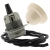 Pendant Kit with Ivory Bakelite Ceiling cup E27 Dark Bronze Lampholder and Black Flex Pendant Kit with Ivory Bakelite Ceiling cup E27 Dark Bronze Lampholder and Black Flex