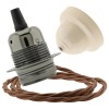 Pendant Kit with Ivory Bakelite Ceiling cup E27 Dark Bronze Lampholder and Bronze Flex Pendant Kit with Ivory Bakelite Ceiling cup E27 Dark Bronze Lampholder and Bronze Flex