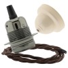 Pendant Kit with Ivory Bakelite Ceiling cup E27 Dark Bronze Lampholder and Mocha Brown Flex Pendant Kit with Ivory Bakelite Ceiling cup E27 Dark Bronze Lampholder and Mocha Brown Flex