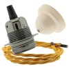 Pendant Kit with Ivory Bakelite Ceiling cup E27 Dark Bronze Lampholder and Gold Flex Pendant Kit with Ivory Bakelite Ceiling cup E27 Dark Bronze Lampholder and Gold Flex
