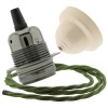 Pendant Kit with Ivory Bakelite Ceiling cup E27 Dark Bronze Lampholder and Green Flex Pendant Kit with Ivory Bakelite Ceiling cup E27 Dark Bronze Lampholder and Green Flex
