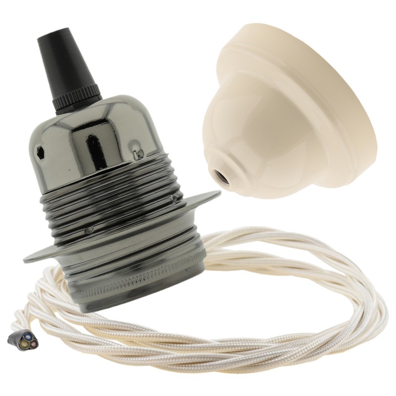Pendant Kit with Ivory Bakelite Ceiling cup E27 Dark Bronze Lampholder and Classic Ivory Flex Pendant Kit with Ivory Bakelite Ceiling cup E27 Dark Bronze Lampholder and Classic Ivory Flex