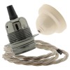 Pendant Kit with Ivory Bakelite Ceiling cup E27 Dark Bronze Lampholder and Linen Flex Pendant Kit with Ivory Bakelite Ceiling cup E27 Dark Bronze Lampholder and Linen Flex