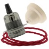 Pendant Kit with Ivory Bakelite Ceiling cup E27 Dark Bronze Lampholder and Bright Red Flex Pendant Kit with Ivory Bakelite Ceiling cup E27 Dark Bronze Lampholder and Bright Red Flex