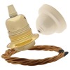 Pendant Kit with Ivory Bakelite Ceiling cup E27 Polished Brass Finish Lampholder and Antique Gold Flex Pendant Kit with Ivory Bakelite Ceiling cup E27 Polished Brass Finish Lampholder and Antique Gold Flex