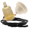Pendant Kit with Ivory Bakelite Ceiling cup E27 Polished Brass Finish Lampholder and Black Flex Pendant Kit with Ivory Bakelite Ceiling cup E27 Polished Brass Finish Lampholder and Black Flex