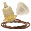 Pendant Kit with Ivory Bakelite Ceiling cup E27 Polished Brass Finish Lampholder and Bronze Flex Pendant Kit with Ivory Bakelite Ceiling cup E27 Polished Brass Finish Lampholder and Bronze Flex