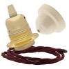 Pendant Kit with Ivory Bakelite Ceiling cup E27 Polished Brass Finish Lampholder and Rich Burgundy Flex Pendant Kit with Ivory Bakelite Ceiling cup E27 Polished Brass Finish Lampholder and Rich Burgundy Flex
