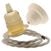 Pendant Kit with Ivory Bakelite Ceiling cup E27 Polished Brass Finish Lampholder and Linen Flex Pendant Kit with Ivory Bakelite Ceiling cup E27 Polished Brass Finish Lampholder and Linen Flex