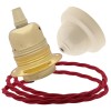 Pendant Kit with Ivory Bakelite Ceiling cup E27 Polished Brass Finish Lampholder and Bright Red Flex Pendant Kit with Ivory Bakelite Ceiling cup E27 Polished Brass Finish Lampholder and Bright Red Flex