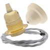 Pendant Kit with Ivory Bakelite Ceiling cup E27 Polished Brass Finish Lampholder and Silver Flex Pendant Kit with Ivory Bakelite Ceiling cup E27 Polished Brass Finish Lampholder and Silver Flex