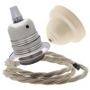 Pendant Kit with Ivory Bakelite Ceiling cup E27 Silver Nickel Finish Lampholder and Linen Flex Pendant Kit with Ivory Bakelite Ceiling cup E27 Silver Nickel Finish Lampholder and Linen Flex