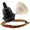 Pendant Kit Bakelite Ceiling Cup in Applied Ivory Finish with a Black Bakelite Lampholder and Antique Gold Flex Pendant Kit Bakelite Ceiling Cup in Applied Ivory Finish with a Black Bakelite Lampholder and Antique Gold Flex