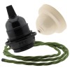 Pendant Kit Bakelite Ceiling Cup in Applied Ivory Finish with a Black Bakelite Lampholder and Green Flex Pendant Kit Bakelite Ceiling Cup in Applied Ivory Finish with a Black Bakelite Lampholder and Green Flex