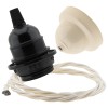 Pendant Kit Bakelite Ceiling Cup in Applied Ivory Finish with a Black Bakelite Lampholder and Classic Ivory Flex Pendant Kit Bakelite Ceiling Cup in Applied Ivory Finish with a Black Bakelite Lampholder and Classic Ivory Flex