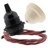 Pendant Kit Bakelite Ceiling Cup in Applied Ivory Finish with a Black Bakelite Lampholder and Dusky Pink Flex Pendant Kit Bakelite Ceiling Cup in Applied Ivory Finish with a Black Bakelite Lampholder and Dusky Pink Flex